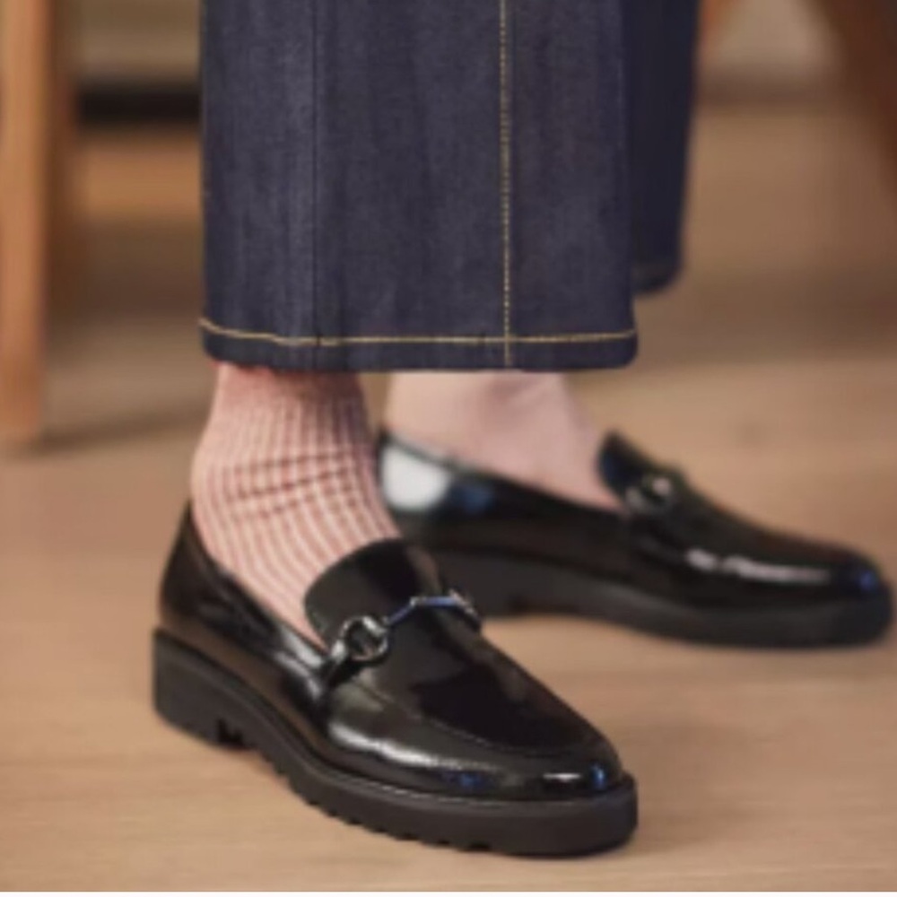 NWT Franco Sarto Cason Bit Paton Black Leather Buckle Slip-On Loafers 9M Preppy